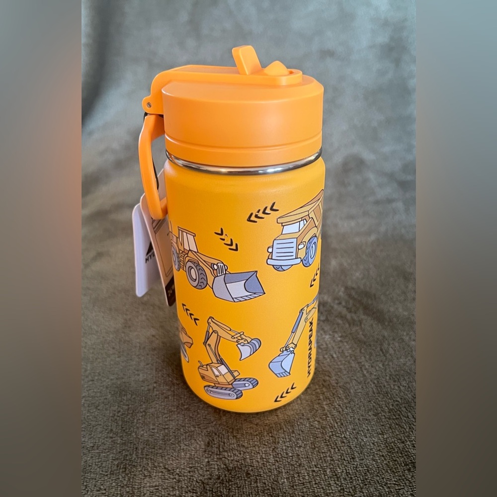 NWT 14 oz Hydrapeak Yellow Construction Trucks Water Bottle